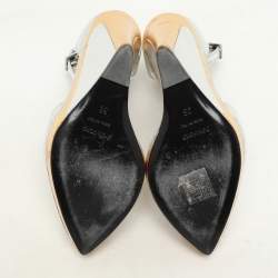 Tom Ford Silver/Gold Python Embossed Leather Trompe L'oeil Wedge Pumps Size 36