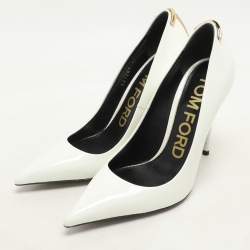 Tom Ford White Patent Leather T Embellished Pointed Toe Pumps Size 37