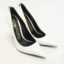 Tom Ford White Patent Leather T Embellished Pointed Toe Pumps Size 37