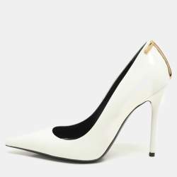 Tom Ford White Patent Leather T Embellished Pointed Toe Pumps Size 37