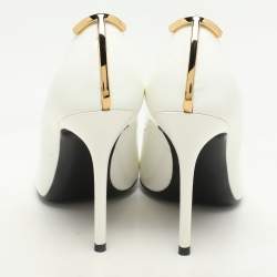 Tom Ford White Patent Leather T Embellished Pointed Toe Pumps Size 37