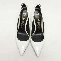 Tom Ford White Patent Leather T Embellished Pointed Toe Pumps Size 37