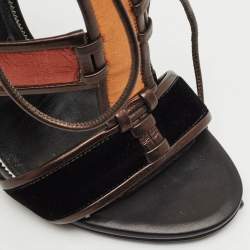 Pre Owned Tom Ford Multicolor Velvet and Leather Panelled Patchwork Ankle Strap Sandals Size 39