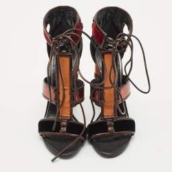 Pre Owned Tom Ford Multicolor Velvet and Leather Panelled Patchwork Ankle Strap Sandals Size 39