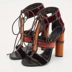 Pre Owned Tom Ford Multicolor Velvet and Leather Panelled Patchwork Ankle Strap Sandals Size 39