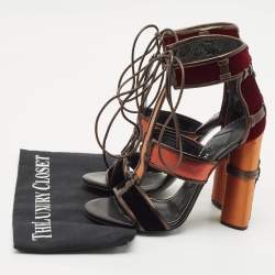 Pre Owned Tom Ford Multicolor Velvet and Leather Panelled Patchwork Ankle Strap Sandals Size 39