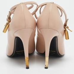 Tom Ford Beige Leather Padlock Ankle Wrap Pumps Size 40.5