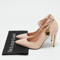 Tom Ford Beige Leather Padlock Ankle Wrap Pumps Size 40.5