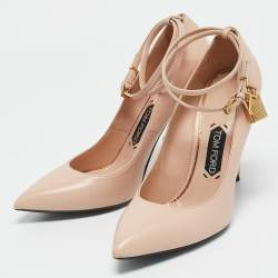 Tom Ford Beige Leather Padlock Ankle Wrap Pumps Size 40.5