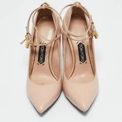 Tom Ford Beige Leather Padlock Ankle Wrap Pumps Size 40.5