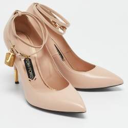 Tom Ford Beige Leather Padlock Ankle Wrap Pumps Size 40.5
