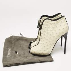 Tom Ford Cream/Black Ostrich Leather Booties Size 39