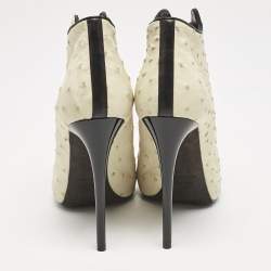 Tom Ford Cream/Black Ostrich Leather Booties Size 39