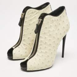 Tom Ford Cream/Black Ostrich Leather Booties Size 39