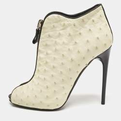 Tom Ford Cream/Black Ostrich Leather Booties Size 39