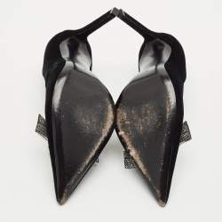 Tom Ford Black Velvet Crystal Embellished Bow Pumps Size 41
