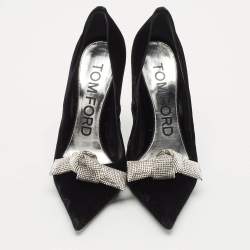 Tom Ford Black Velvet Crystal Embellished Bow Pumps Size 41