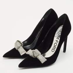 Tom Ford Black Velvet Crystal Embellished Bow Pumps Size 41