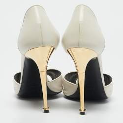 Tom Ford White Leather Chain Detail Open Toe Pumps Size 38