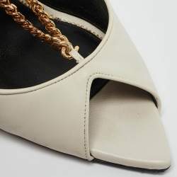 Tom Ford White Leather Chain Detail Open Toe Pumps Size 38