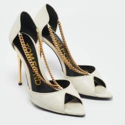 Tom Ford White Leather Chain Detail Open Toe Pumps Size 38