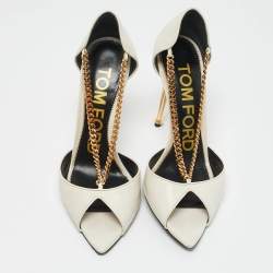 Tom Ford White Leather Chain Detail Open Toe Pumps Size 38