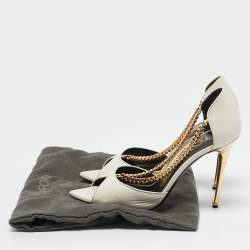 Tom Ford White Leather Chain Detail Open Toe Pumps Size 38