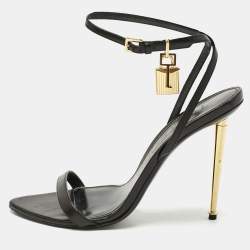 Tom Ford Black Leather Padlock Ankle Strap Sandals Size 40