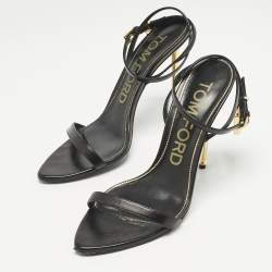 Tom Ford Black Leather Padlock Ankle Strap Sandals Size 40