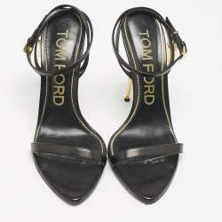 Tom Ford Black Leather Padlock Ankle Strap Sandals Size 40