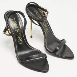 Tom Ford Black Leather Padlock Ankle Strap Sandals Size 40