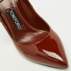 Tom Ford Brown Patent Leather Padlock Ankle Wrap Pumps Size 38