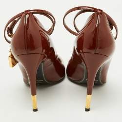 Tom Ford Brown Patent Leather Padlock Ankle Wrap Pumps Size 38