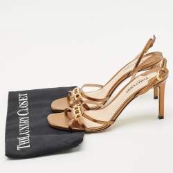 Tom Ford Metallic Lizard Embossed Leather Chain Embellished Slingback Sandals Size 38.5