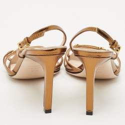 Tom Ford Metallic Lizard Embossed Leather Chain Embellished Slingback Sandals Size 38.5