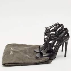 Tom Ford Black Paneled Leather Ankle Strap Sandals Size 37.5