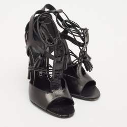 Tom Ford Black Paneled Leather Ankle Strap Sandals Size 37.5