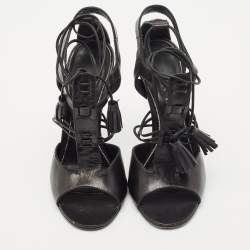 Tom Ford Black Paneled Leather Ankle Strap Sandals Size 37.5