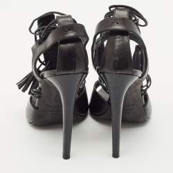 Tom Ford Black Paneled Leather Ankle Strap Sandals Size 37.5
