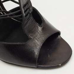 Tom Ford Black Paneled Leather Ankle Strap Sandals Size 37.5