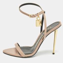 Tom Ford Beige Leather Padlock Ankle Strap Sandals Size 40