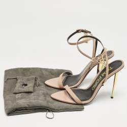 Tom Ford Beige Leather Padlock Ankle Strap Sandals Size 40