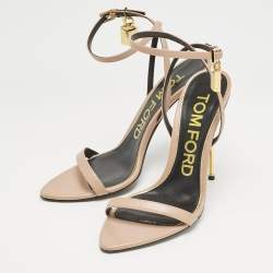 Tom Ford Beige Leather Padlock Ankle Strap Sandals Size 40