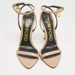 Tom Ford Beige Leather Padlock Ankle Strap Sandals Size 40