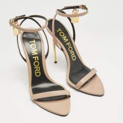 Tom Ford Beige Leather Padlock Ankle Strap Sandals Size 40
