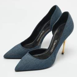 Tom Ford Blue Denim Pointed Toe D'orsay Pumps Size 37
