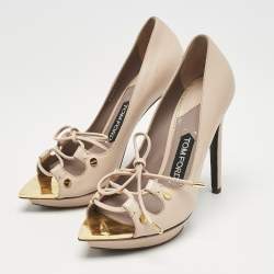 Tom Ford Beige Leather Peep Toe Pumps Size 37