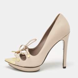 Tom Ford Beige Leather Peep Toe Pumps Size 37