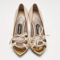 Tom Ford Beige Leather Peep Toe Pumps Size 37