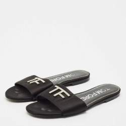 Tom Ford Black Satin TF Flat Slides Size 38